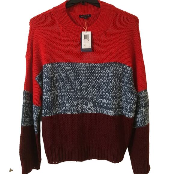 NWT Skies Are Blue XL Color Block Red Blue & Burgundy LS Sweater - Picture 1 of 5